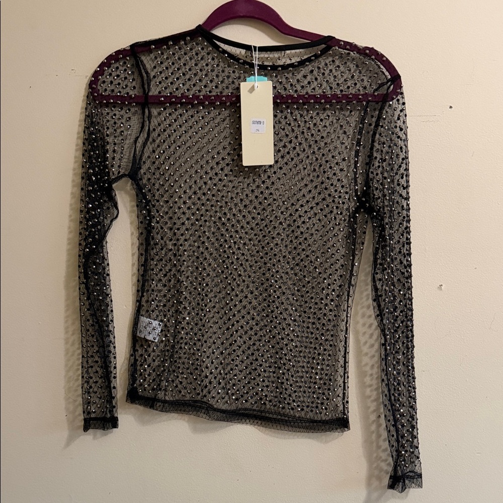 Black Sheer Embellished Long-Sleeve Tee